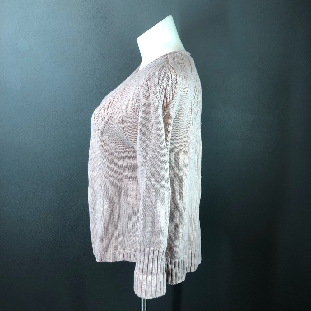 Chaps Pink Gold Leaf Stitch Boatneck Sweater - Picture 4 of 10